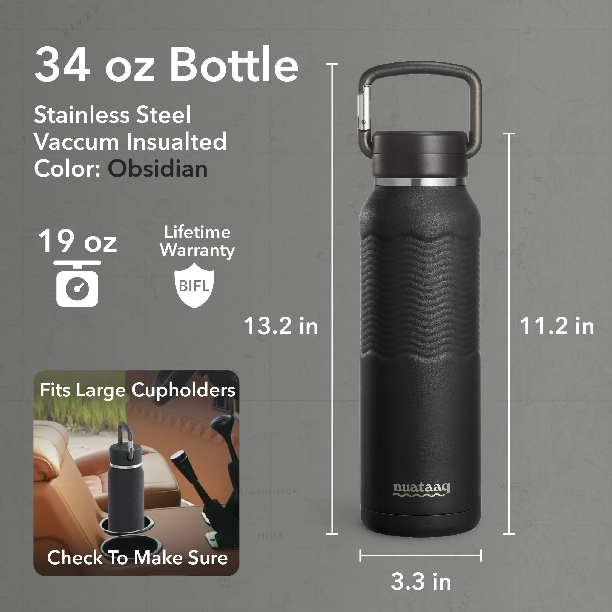 carabiner bottle dimensions weight cupholder obsidian