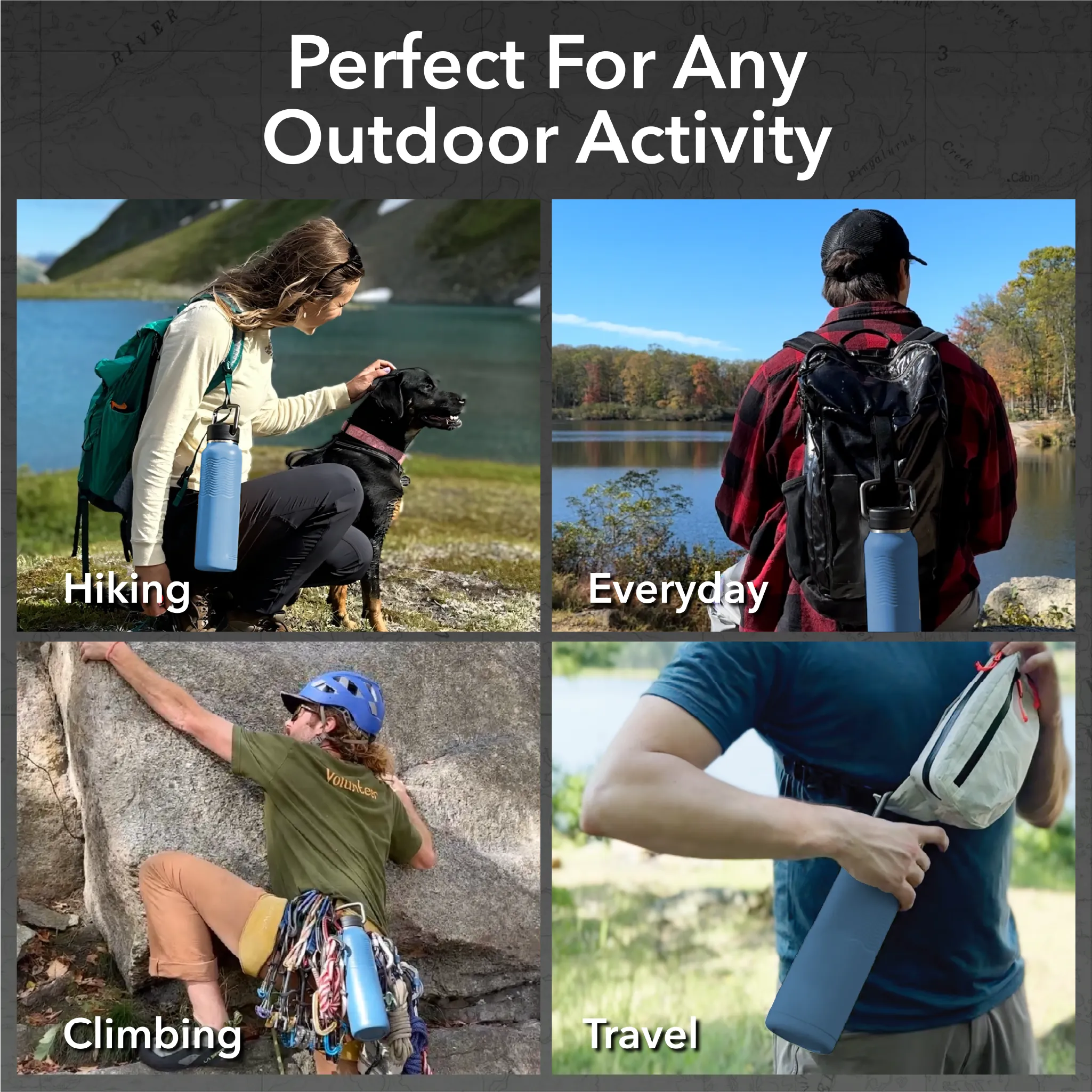 Carabiner Bottle Outdoor activies hiking climbing travel lake blue