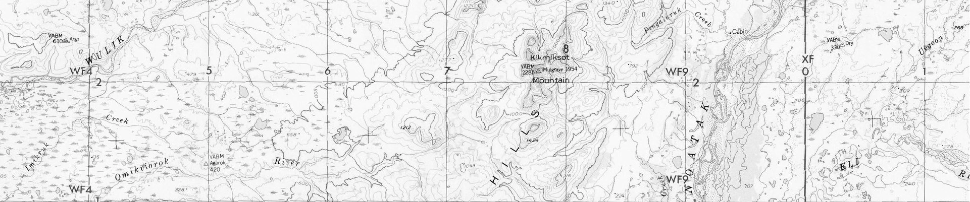 black and white survey map of the Noatak river in Alaska