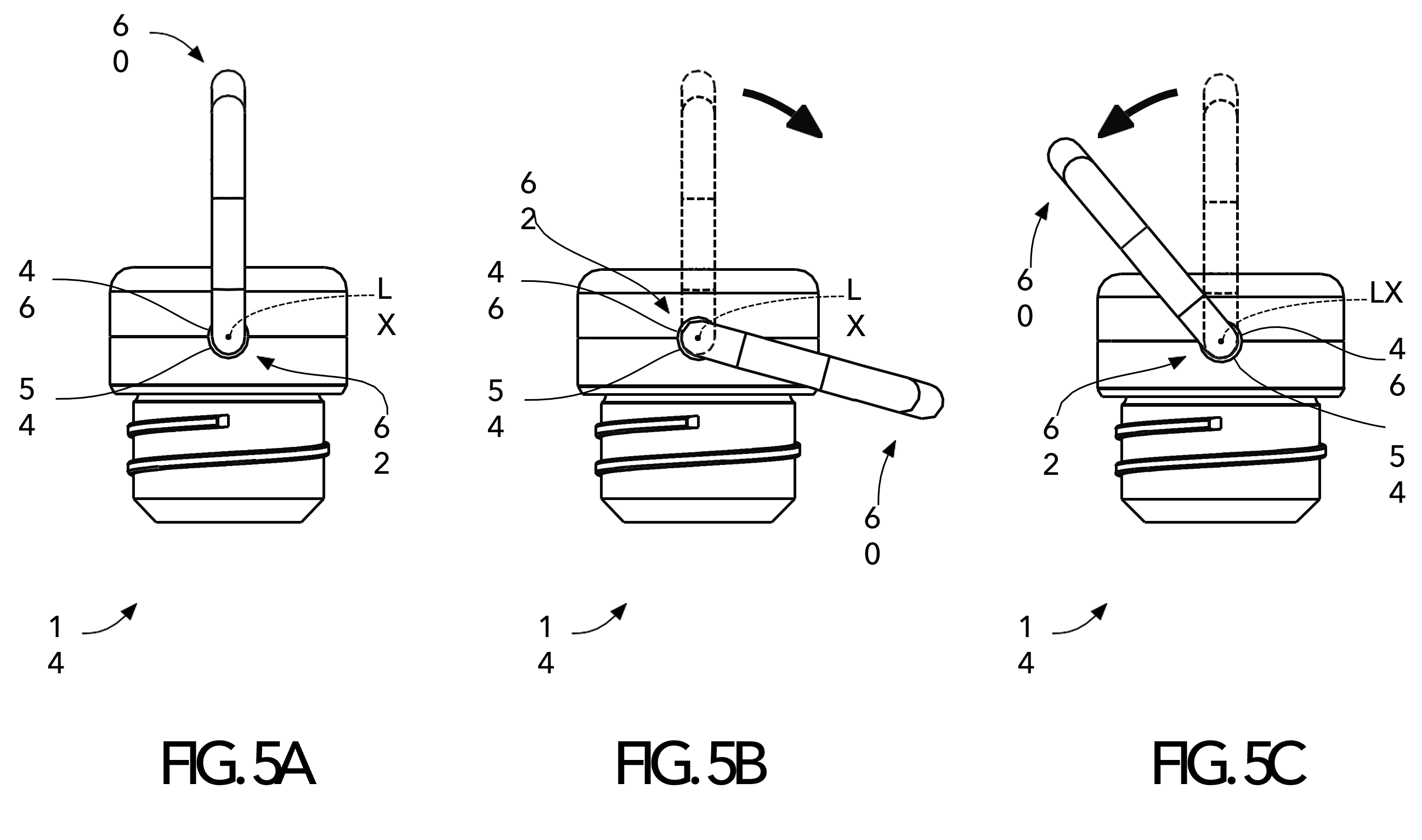 Technical diagram showing three views of a mechanical component labeled FIG.5A, FIG.5B, and FIG.5C.