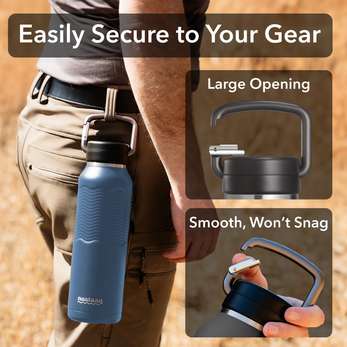 Nuataaq Carabiner Bottle 34 oz - Insulated Stainless Steel Water Bottle