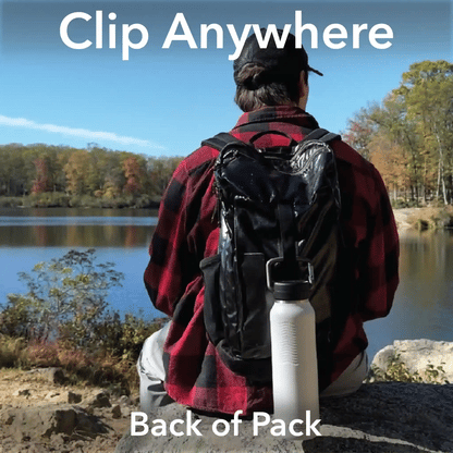 Animation showing the many use cases for the carabiner bottle in obsidian including climbing hiking outdoors 